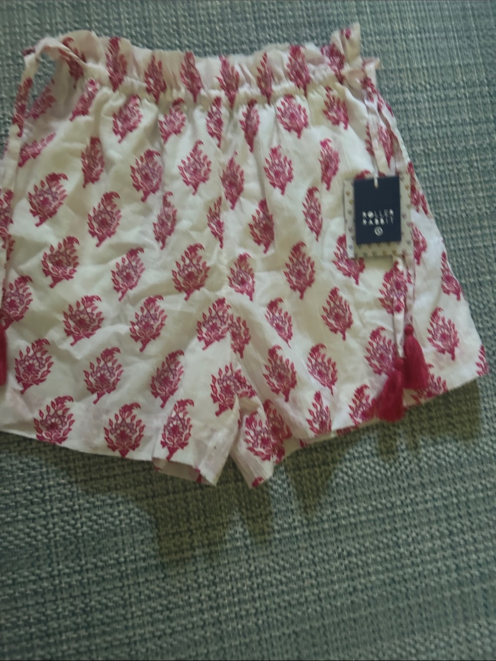 Roller Rabbit Cream Shorts with Pink Block Motif